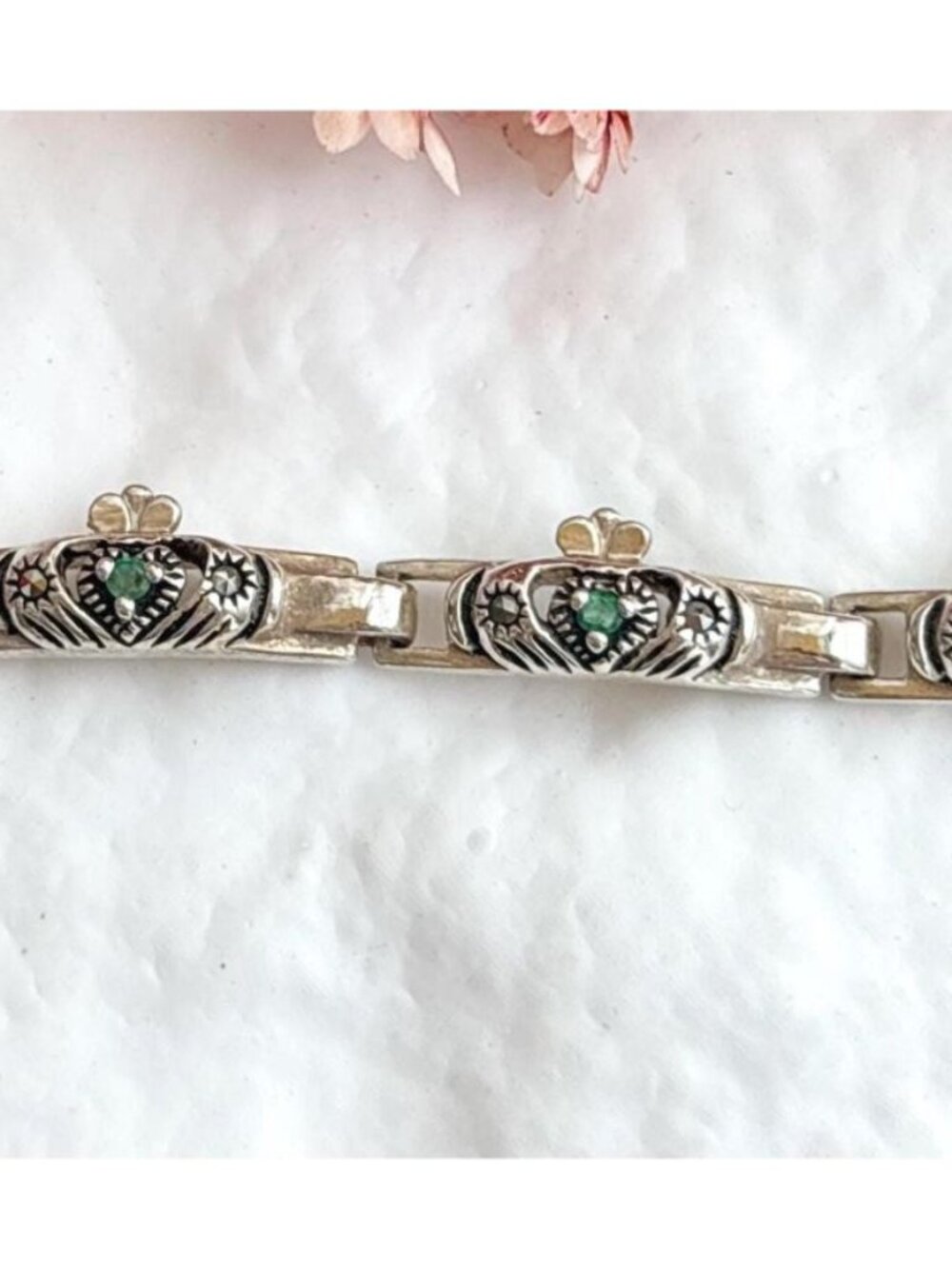 Claddagh Irish Heart Gold Overlay Peridot Sterling Silver 925 Vintage Bracelet
